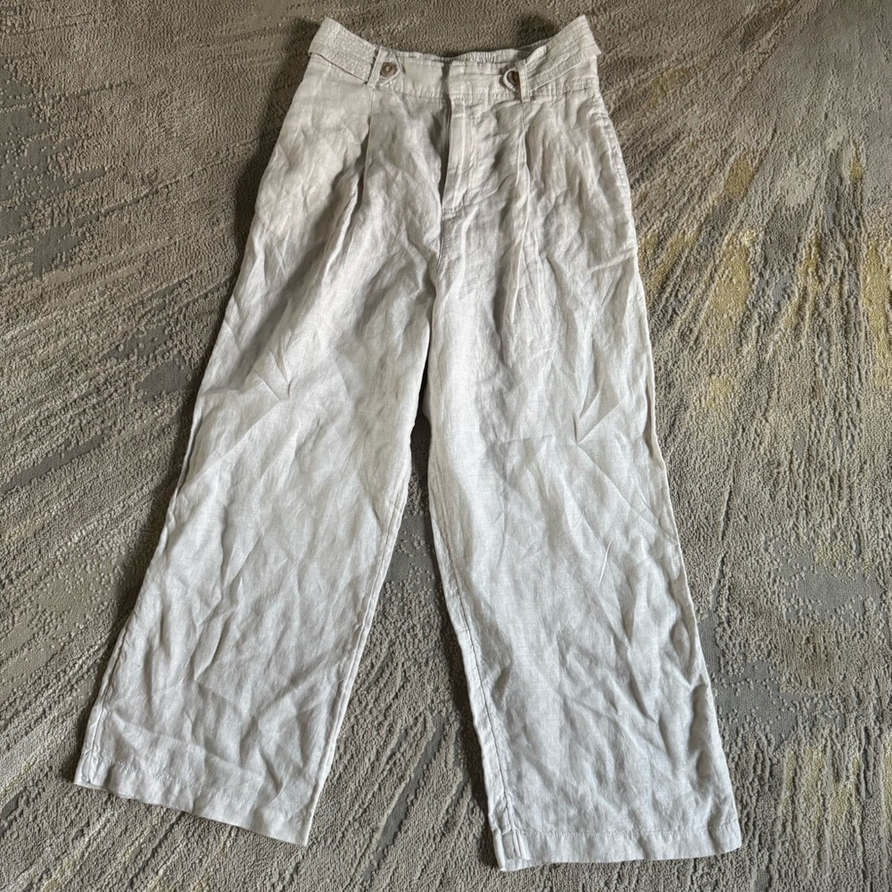 Nicole Miller linen wide leg pants ecru cream color high rise size 10